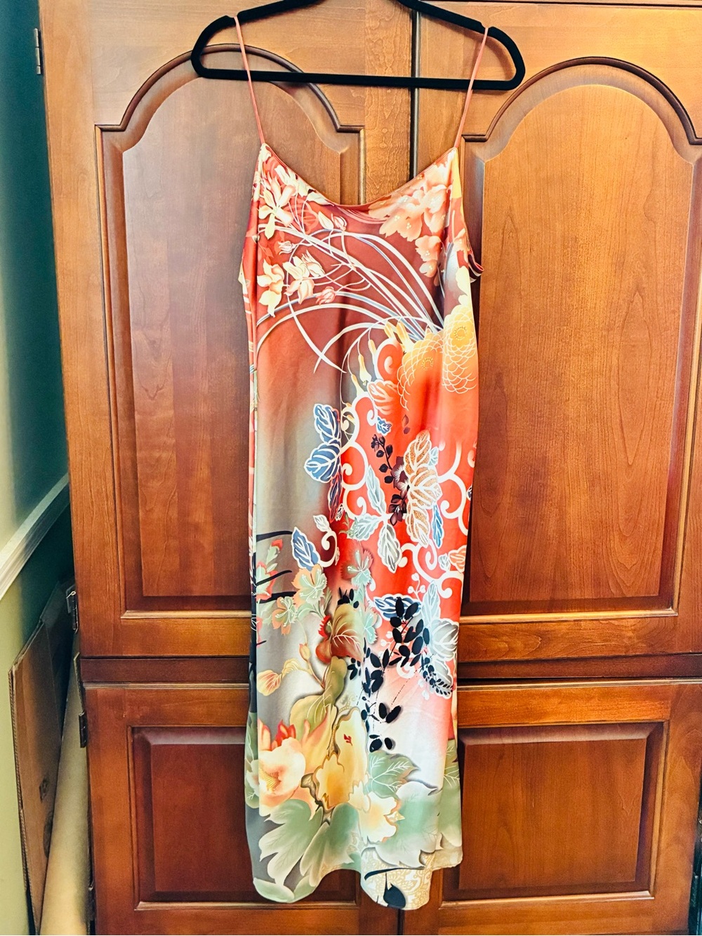 Natori 90’s koi Japanese wave print golden hour Floral Slip Dress large night